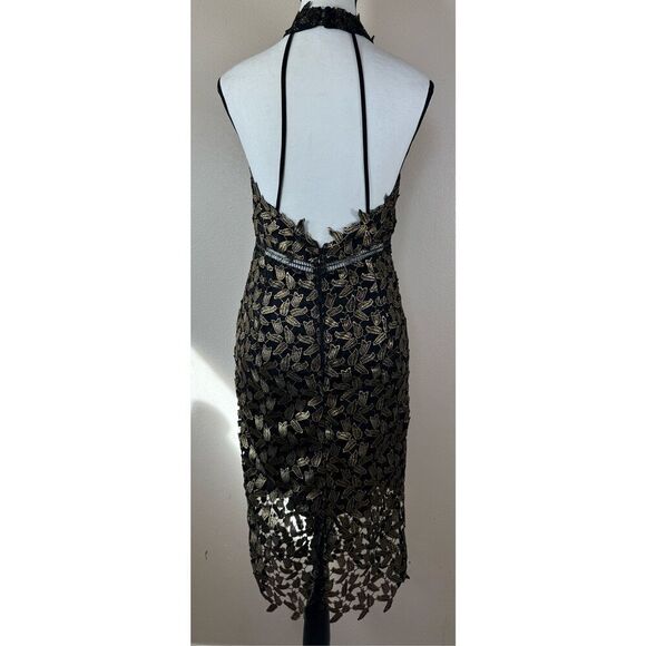 NWT Bardot Gold Leaf Halter Lace Sheath Night Out Holiday Cocktail Dress Women 6 - Picture 5 of 14